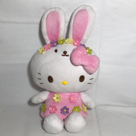 Sanrio Hello Kitty Bunny Ears Floral Flower Dress Easter Bunny Plush 13” Tall - Picture 1 of 7